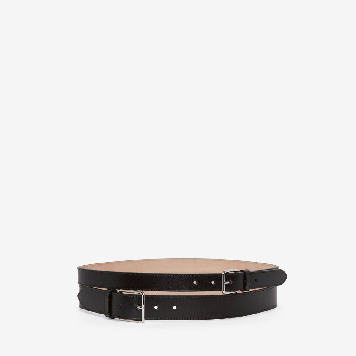 Alexander McQueen Women's Black Thin Double Belt - 60 (Calf Leather)